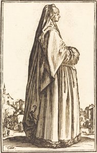 Edle Frau mit Schleier und pelzbesetztem Kleid von After Jacques Callot