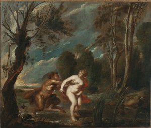 Landschaft mit einer Nymphe und einem Satyr von after Peter Paul Rubens