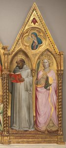 Heiliger Bernhard und Heilige Katharina von Alexandria mit der Verkündigung der Jungfrau [rechtes Panel] von Agnolo Gaddi