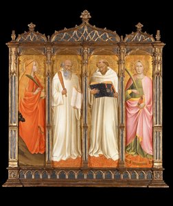Heilige Maria Magdalena, Benedikt, Bernhard von Clairvaux und Katharina von Alexandria, ca. 1380