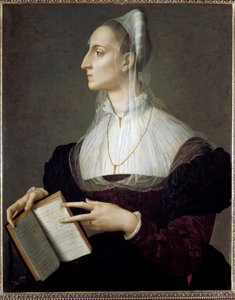 Porträt der italienischen Dichterin Laura Battiferri, die die Sonette von Petrarca liest