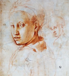 Kopf einer jungen Frau, von Agnolo Bronzino, Zeichnung, Italien