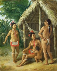 Eine Familie der Leeward-Inseln vor einer Hütte, ca. 1780