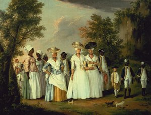 Drei Damen mit zwei Kindern und acht Dienern von Agostino Brunias