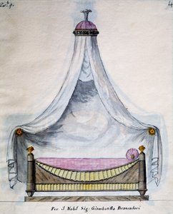 Himmelbett für Herrn Brancadori, aus Lavori di falegname e Fabbro ideati e disegnati da me Agostino Fantastici, Manuskript 3, Tafel 4 von Agostino Fantastici