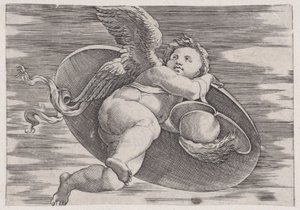 Eros stiehlt den Schild des Mannes von Agostino Veneziano