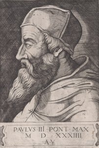 Papst Paul III. in einer Schädelkappe von Agostino Veneziano