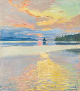 Sonnenuntergang über dem See Ruovesi, c. 1915 von Akseli Valdemar Gallen Kallela