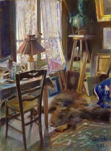 Das Atelier von Comte Deheaulme de Vallombreuse, 36 Rue Jouffrey, Paris 1888 von Akseli Valdemar Gallen Kallela