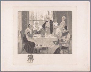 Gesellschaft von Frauen in Tracht am Tisch von Albert Bertrand (attributed to)