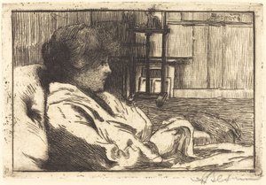 Frau liest im Atelier von Albert Besnard