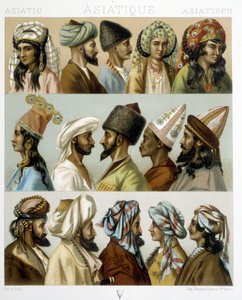 Asiatische Frisuren - in „The historical costume“ von Racinet, Ende des 19. Jahrhunderts