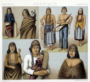 Kostüme der kalifornischen Indianer. Illustration in „The historical costume“ von Racinet