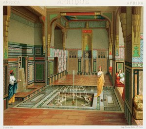 Innenraum eines reichen Hauses in Kairo, Illustration aus Complete Costume History von Auguste Racinet