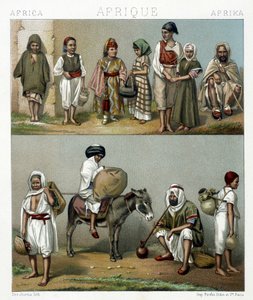 Volkskostüme aus Algerien und Tunesien. Illustration in „Le costume historique“ von Racinet