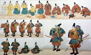 Samurai während der Kleidungszeremonie - in „Das historische Kostüm“ von Racinet von Albert Charles August Racinet
