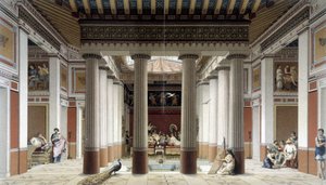 Das Atrium eines Hauses in der griechischen Antike - in „The historical costume“ von Racinet von Albert Charles August Racinet