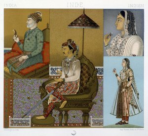Traditionelle Mogul- und Maharadscha-Kostüme in Indien - in „Le costume historique“ von Racinet von Albert Charles August Racinet