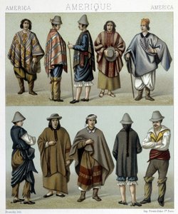 Traditionelle Kostüme von Chile. Illustration in „The historical costume“ von Racinet