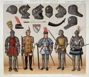 Krieger im 15.-17. Jahrhundert - in „Le costume historique“ von Racinet von Albert Charles August Racinet