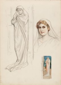 Aino Ackté als Alcestis, Skizze des Gesichts und zwei Ganzkörperskizzen