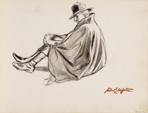 Sitzender Mann in einem Umhang von Albert Edelfelt