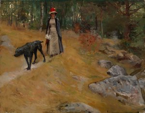 Am Ufer (Annie Edelfelt mit einem Hund) von Albert Edelfelt