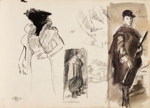 Skizzen, Menippus und Kardinal-Infant Ferdinand von Österreich in Jagdkleidung nach Diego Velázquez und eine Skizze für das Porträt der Opernsängerin Aino Ackté
