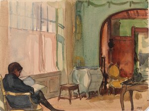 Der Sohn des Künstlers Erik Edelfelt zu Hause beim Lesen von Albert Edelfelt