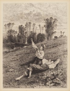 Ohne Titel (Jungen lassen einen Drachen steigen) von Albert Fitch Bellows