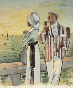 Flirt in der Dämmerung - Zeichnung von Albert Guillaume (1873-1942), in „Le Rire“, August 1912