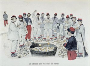 Der Kreis der Kartoffeln (Schälchor) - aus „Mes campagnes“, Zeichnung von Guillaume, Paris, herausgegeben von Simonis Empis von Albert Guillaume