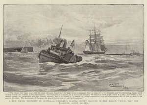 Eine neue soziale Bewegung in Australien, Auswanderer verlassen den Hafen von Sydney auf der Bark Royal Tar nach Paraguay, Südamerika