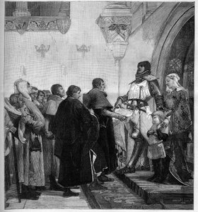 Renaud de Bourgogne gibt den Bürgern von Belfort die Freiheitsurkunde. Da er Geld für seinen Krieg gegen Kaiser Rudolf I. des Heiligen Römischen Reiches benötigte, befreite Renaud de Bourgogne (gestorben 1321) die Stadt Belfort 1307 gegen eine Gebühr