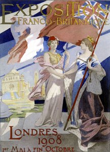Zwei Frauen, Symbol von Frankreich und England, schütteln sich die Hände. Plakat von Albert Maignan (1908) für die Franco-Britische Ausstellung 1908 in London.