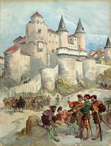 Ein Gefangener, Franz I. war bis 1526 in einem Turm des Alcazar in Madrid eingesperrt von Albert Robida