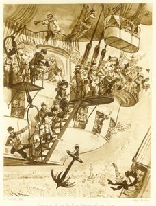 Abfahrt eines transatlantischen Ballons, aus Le Vingtieme Siecle, veröffentlicht 1883