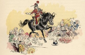 Illustration von Albert Robida in „Geschichte und Abenteuer des Baron von Münchhausen“, H. Laurens Ed., Ende des 19. Jahrhunderts.