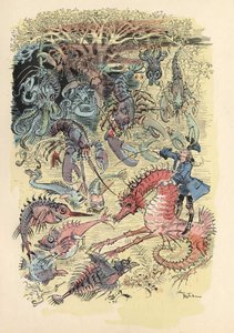 Illustration von Albert Robida in „Geschichte und Abenteuer des Baron von Münchhausen“, H. Laurens Ed., Ende des 19. Jahrhunderts. von Albert Robida