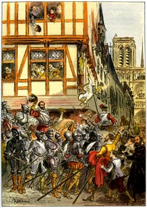 König Heinrich IV. von Frankreich wird von der Menge bejubelt, als er nach der Kapitulation von Paris am 22. März in Notre-Dame ankommt von Albert Robida