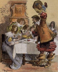 Die Schüchternheit von Kapitän Bellormeau - "Hier ist ein ausgezeichnetes Dessert", sagt Kapitän Hurtebise. Charakter aus dem Buch von Albert Robida. Titelblatt "Der kleine Franzose illustriert" vom 03.03.1900 von Albert Robida