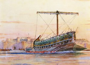 Assyrische Galeere, Aquarell von Albert Sebille (1874-1953) von Albert Sébille