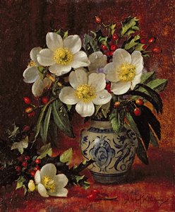 Stillleben mit Weihnachtsrosen und Stechpalmen von Albert Williams