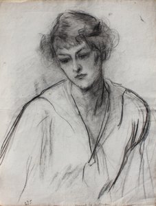 Halbporträt eines jungen Mädchens, das sich nach vorne lehnt, ca. 1910 von Albert de Belleroche
