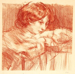 Junge Dame, die auf verschränkten Händen lehnt, 1902 von Albert de Belleroche