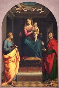 Madonna mit den Heiligen Petrus und Lukas, erste zwanzig Jahre des 16. Jahrhunderts (Gemälde) von Albertino (attr.to) Piazza