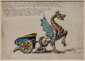 Akt II, erste Szene und dritter Akt, Bühnenausstattung: Der Wagen von Armida für Armida von G. Rossini von Alberto  Savinio
