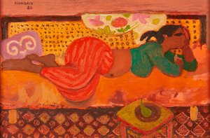 Tunesisches Mädchen auf einer Couch von Alberto Morrocco