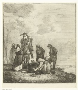 Fischverkäuferin mit Kunden am Strand von Albertus Brondgeest