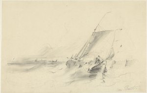 Meeresansicht mit Boot in unruhigem Wasser von Albertus van Beest